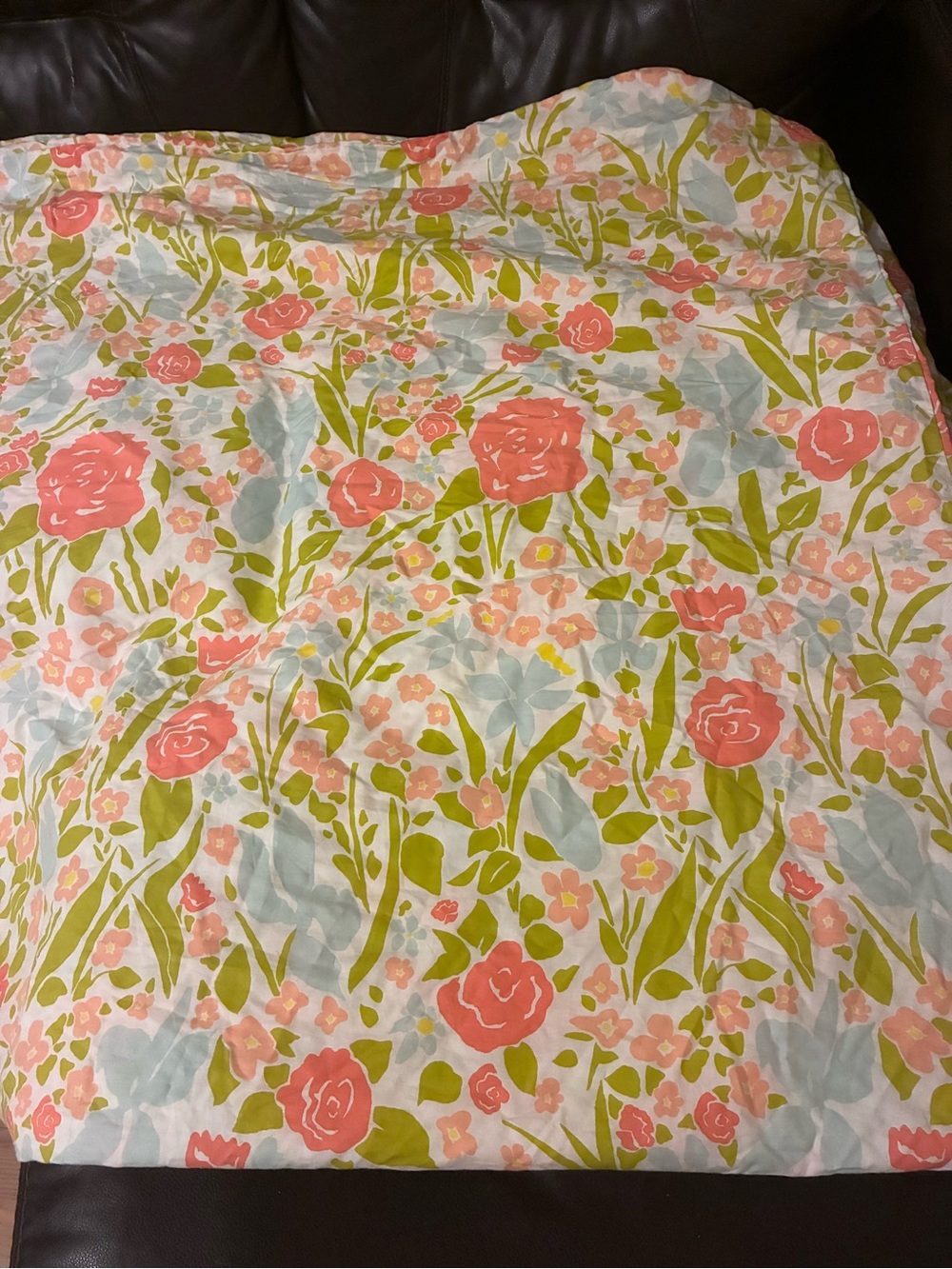 Floral Duvet Cover Size Queen in Coral, Green Floral Multicolor